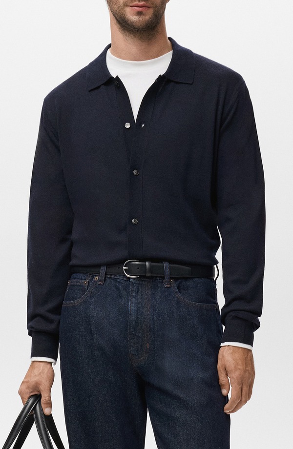 マンゴ メンズ アウター パーカー・スウェット ウール カーディガン MANGO Wool Cardiganavy ネイビー