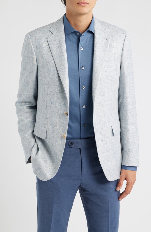 カナーリ メンズ アウター 上衣・上衣 羊毛 絹地 厚地の外套 Canali Kei Trim Fit Light Blue Mlange Wool \u0026 Silk Blend Sport Coat Light Blue 青色