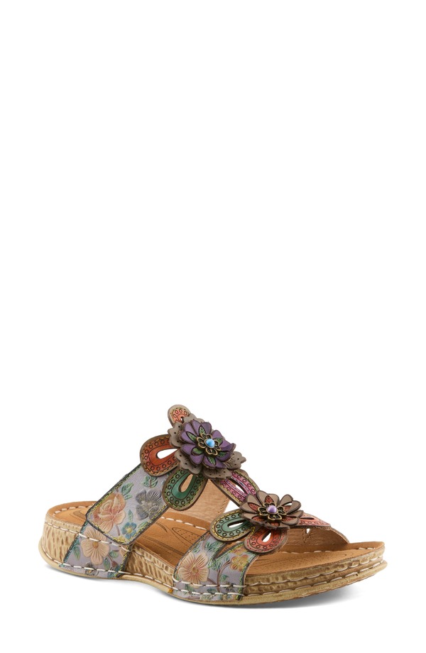発条足取り レディース シューズ 踵 サンダル L\u0027Artiste by Spring Step Beaudie Sandal Grey Multi 薄墨色