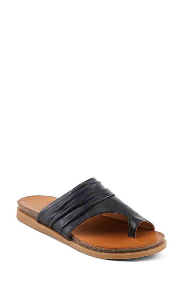 発条足取り レディース シューズ 踵 サンダル Spring Step Bates Toe Loop Sandal Black 黒いこと