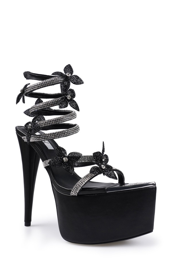 ジジ レディース シューズ 踵 プラットホーム サンダル ZIGI Zinnia Embellished Strappy Platform Sandal Black Suede 黒いこと
