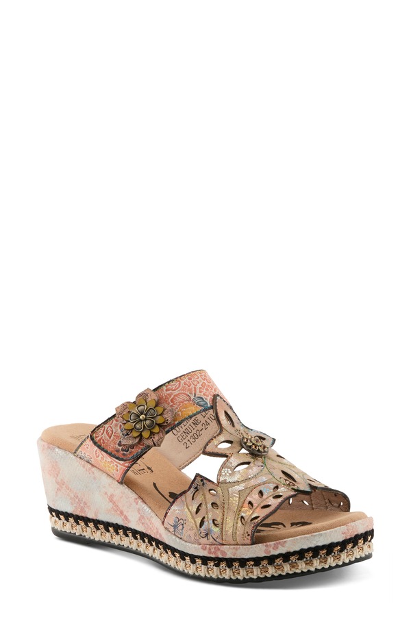 発条足取り レディース シューズ 踵 サンダル L\u0027Artiste by Spring Step Coverup Wedge Sandal Peach 桃