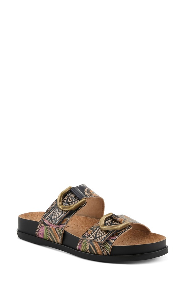 発条足取り レディース シューズ 踵 プラットホーム サンダル L\u0027Artiste by Spring Step Glaze Platform Slide Sandal Black Multi 黒いこと