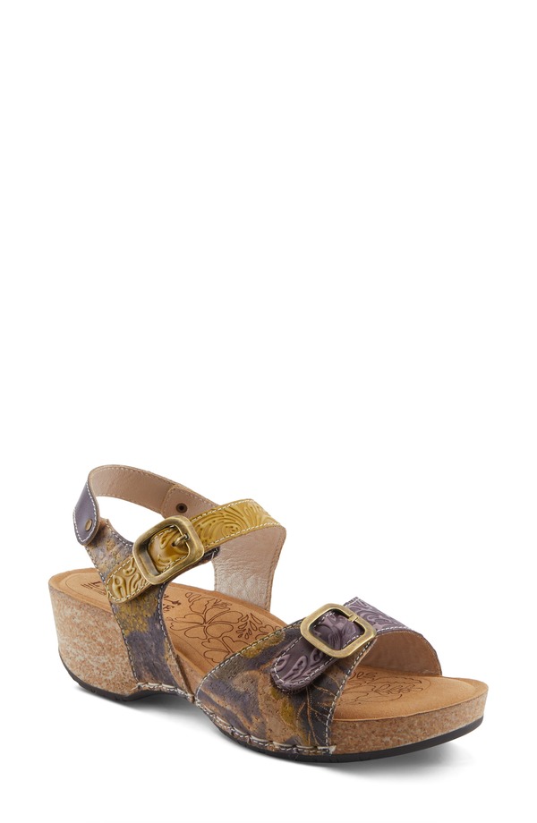 発条足取り レディース シューズ 踵 プラットホーム サンダル アンクル L\u0027Artiste by Spring Step Osunankle Straplatform Sandal Purple Multi パープル