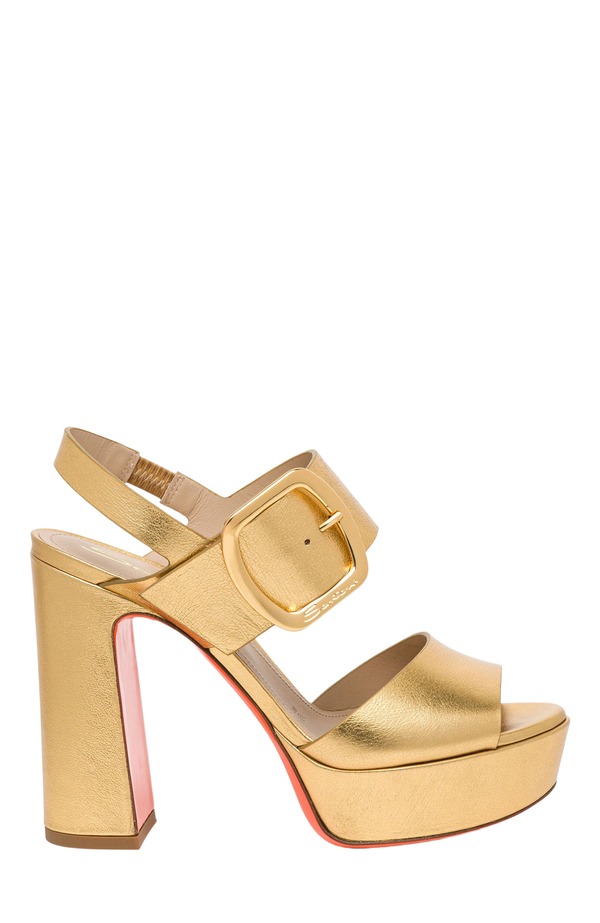 サントーニ レディース シューズ 踵 サンダル なめし革 Santoni Women\u0027s laminated leather high-heel sandal Gold ゴールド