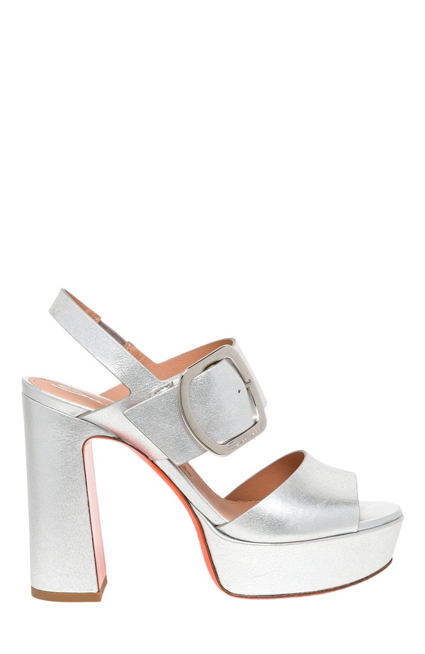 サントーニ レディース シューズ 踵 サンダル なめし革 Santoni Women\u0027s laminated leather high-heel sandal Silver しろがね色
