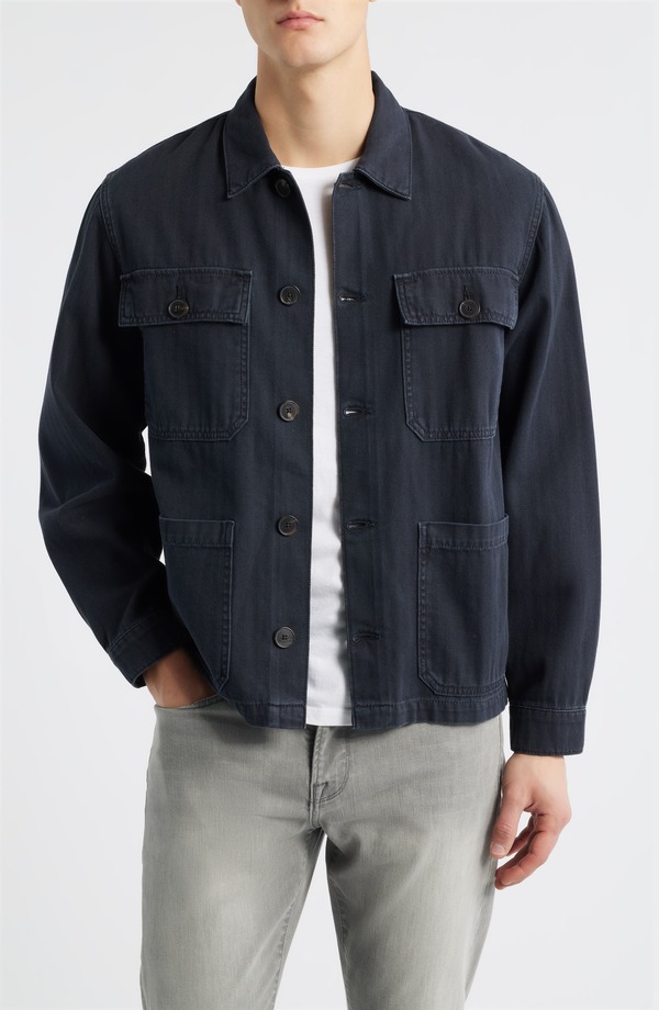 フレーム メンズ アウター ジャケット・ブルゾン コットン コート FRAME Button-Up Cotton Herringbone Chore Coat Dark Navy ネイビー｜ReVida 店