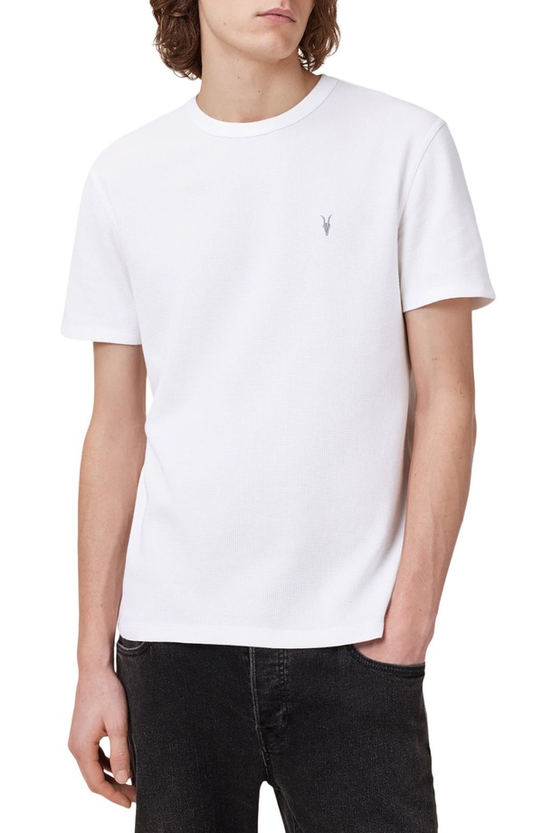 オールセインツ メンズ トップス Tシャツ コットン ニット AllSaints Ellis Waffle Knit Cotton T-Shirt Chalk White ホワイト|ReVida 店