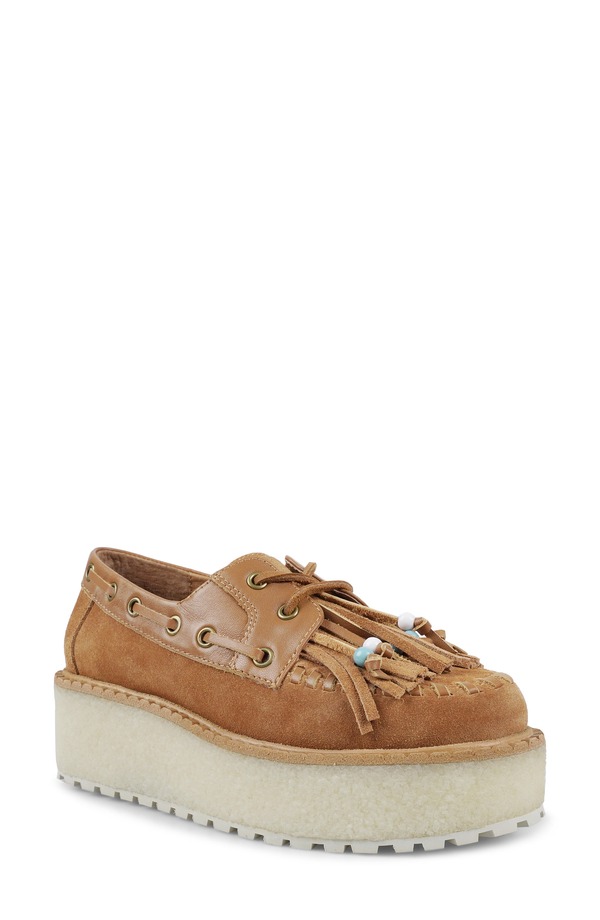 ジジ レディース シューズ 踵 プラットホーム 置き目毛皮 ZIGI Skipper Platform Wedge Loafer Tan Suede タン