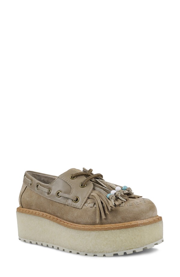 ジジ レディース シューズ 踵 プラットホーム 置き目毛皮 ZIGI Skipper Platform Wedge Loafer Taupe Suede トープ