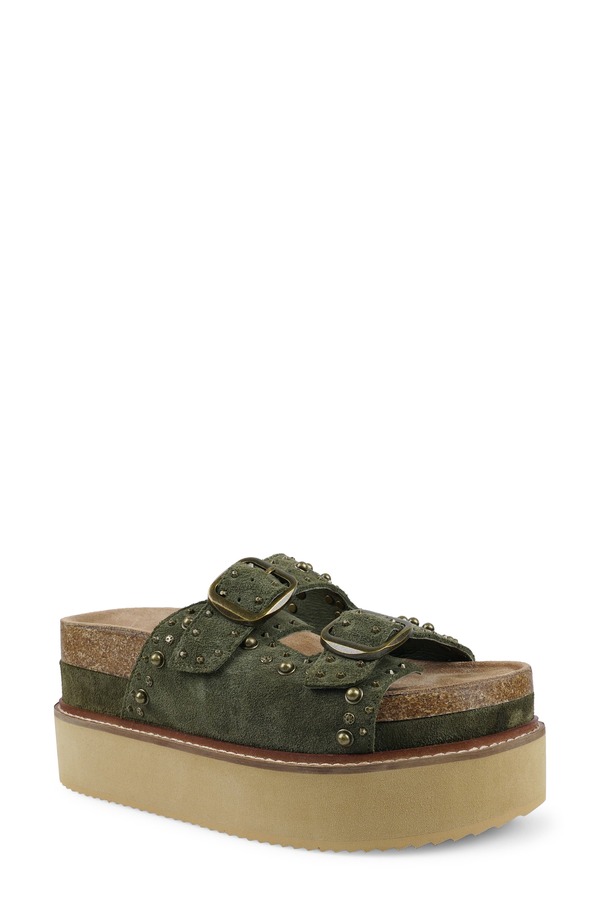 ジジ レディース シューズ 踵 プラットホーム サンダル ZIGI Studded Platform Sandal Army Green 緑であること