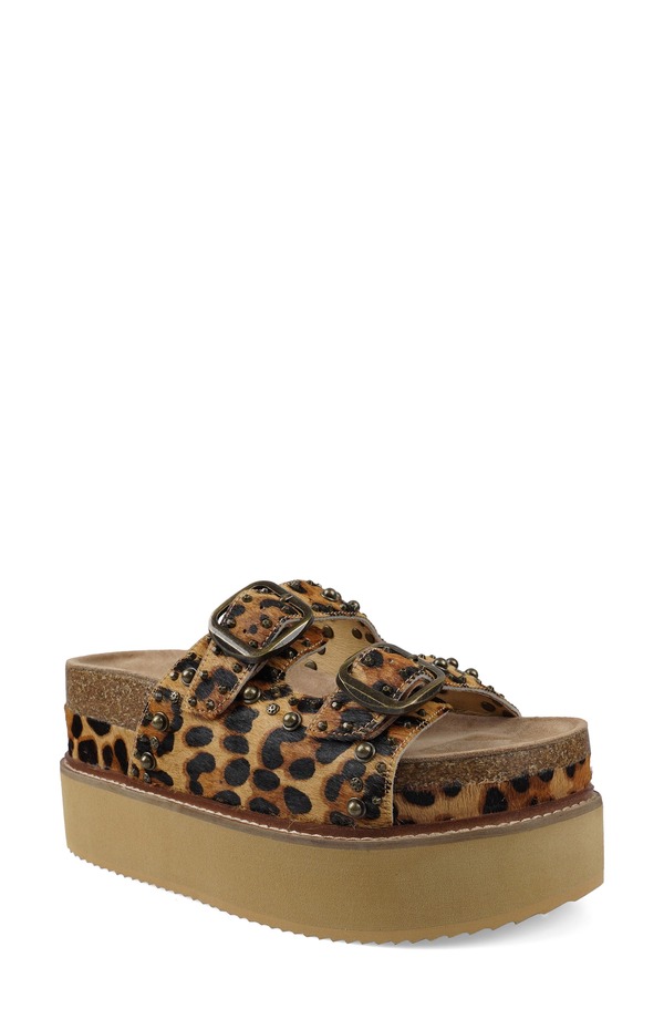 ジジ レディース シューズ 踵 プラットホーム サンダル ZIGI Studded Platform Sandaleopard Leather 毛の荒物