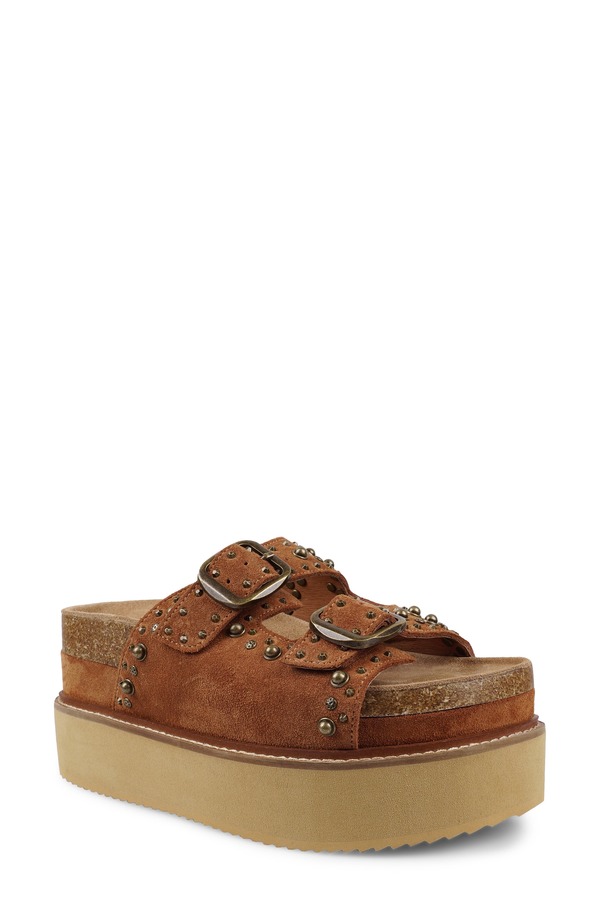 ジジ レディース シューズ 踵 プラットホーム サンダル ZIGI Studded Platform Sandal Tan Suede タン