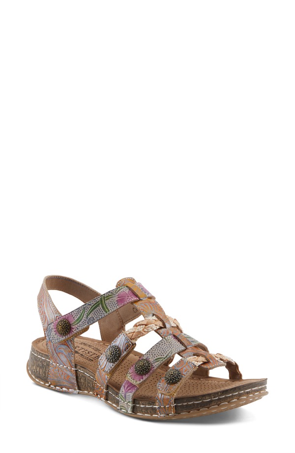 発条足取り レディース シューズ 踵 サンダル L\u0027Artiste by Spring Step Delila Strappy Sandal Mango Multi マルチ色つや