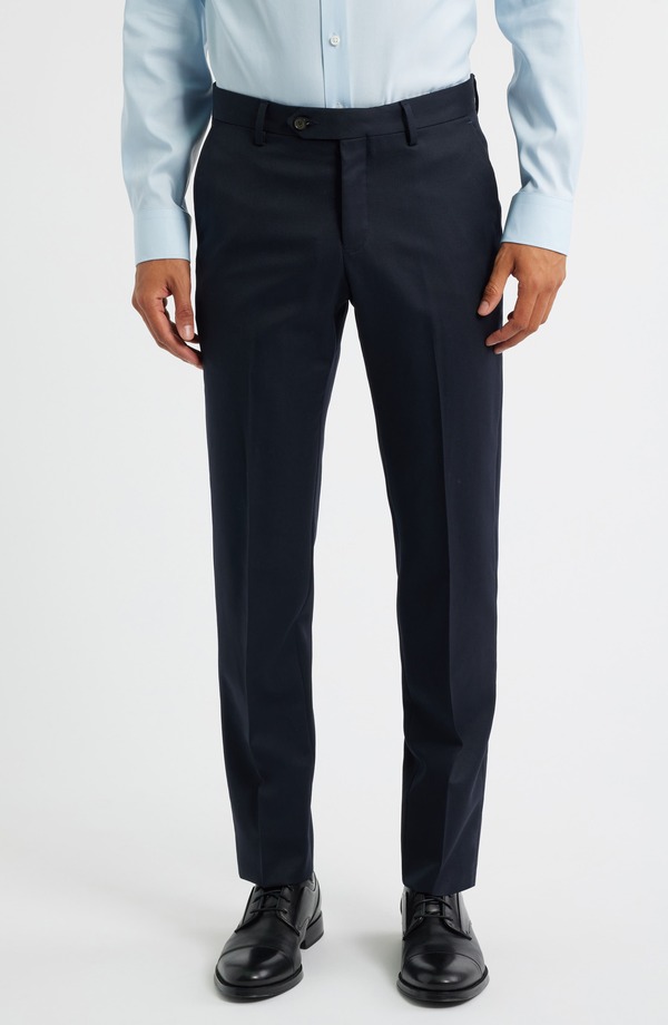 ベール メンズ ボトムス カジュアルパンツ スリムフィット ウール Berle Slim Fit Flat Front Navy Super 100s Wool Dress Pants Navy ネイビー