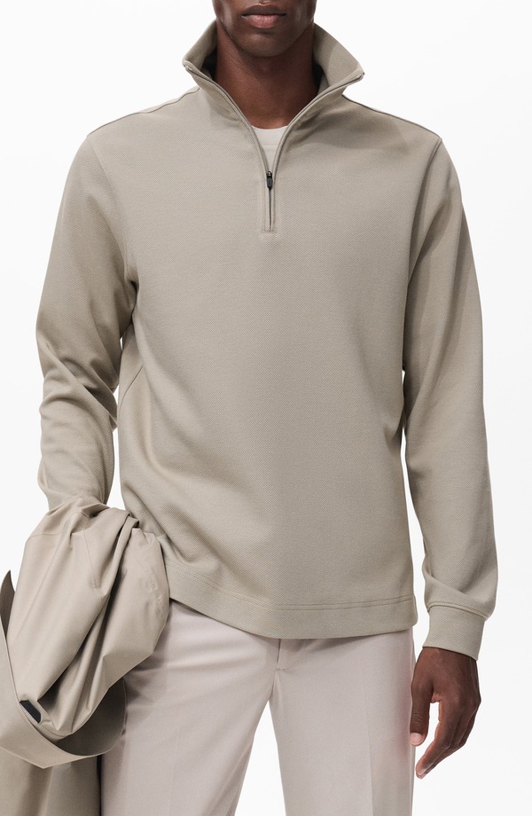 マンゴ メンズ アウター パーカー・スウェット ハーフジップ レギュラー相応う スウェーター MANGO Thermoregulated Regular Fit Quarter Zip Sweater Light/ Pastel Grey 薄墨色