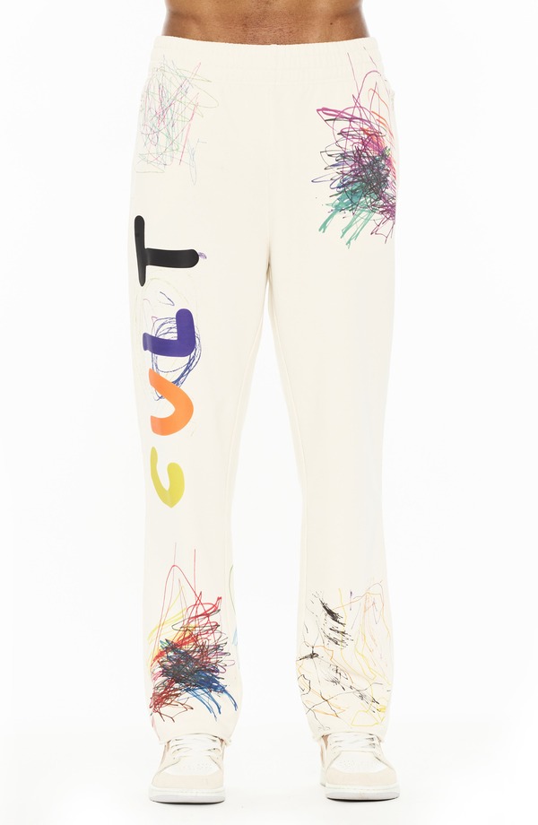カルト オブ インディビジュアリティ メンズ ボトムス カジュアルパンツ スウェットパンツ Cult of Individuality Scribble Raw Hem Sweatpants Winter White ホワイト