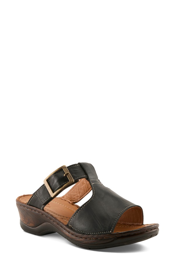 発条足取り レディース シューズ 踵 サンダル Spring Step Saphique Block Heel Sandal Black 黒いこと