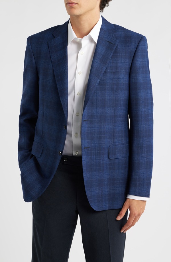 カナーリ メンズ アウター 上衣・上衣 レギュラー填まる 羊毛 厚地の外套 Canali Siena Regular Fit Blue Plaid Wool Sport Coat Dark Blue 青色