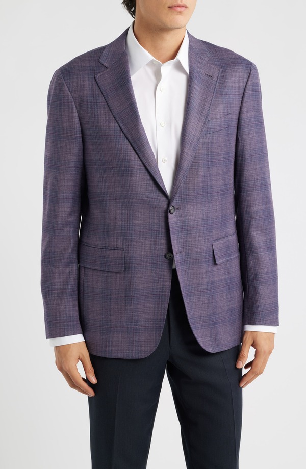 カナーリ メンズ アウター 上衣・上衣 羊毛 厚地の外套 Canali Kei Trim Fit Purple Mlange Shadow Plaid Wool Sport Coat Purple パープル