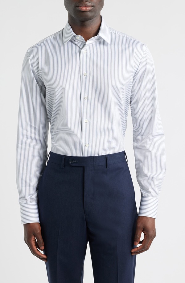 カナーリ メンズ トップス シャツ レギュラーフィット コットン Canali Regular Fit Stripe Non-Iron Cotton Dresshirt Light Green グリーン