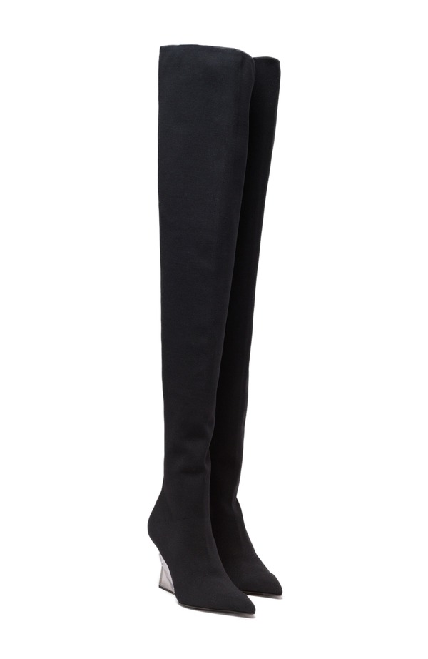 バルマン レディース シューズ ブーツ・レインブーツ 編み物 Balmain Wedge knithigh-high boots Black 黒いこと