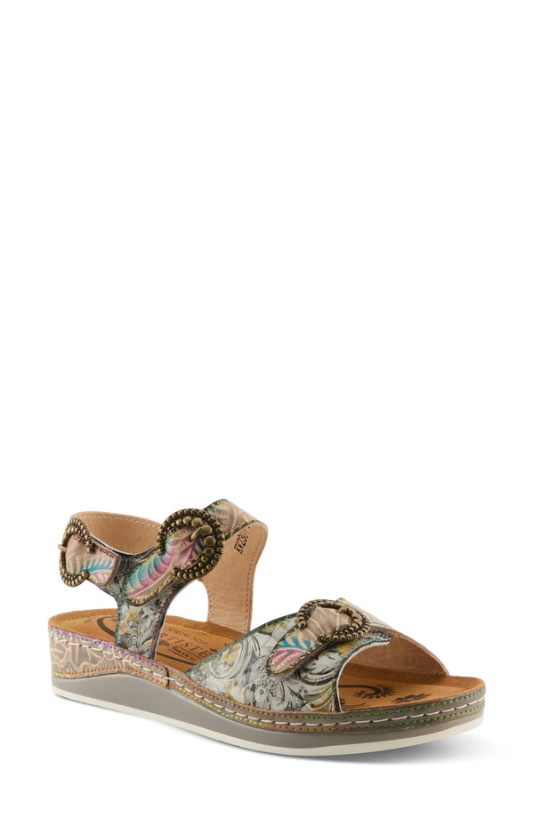 発条足取り レディース シューズ 踵 サンダル L\u0027Artiste by Spring Step Offtrak Sandal Grey Multi 薄墨色