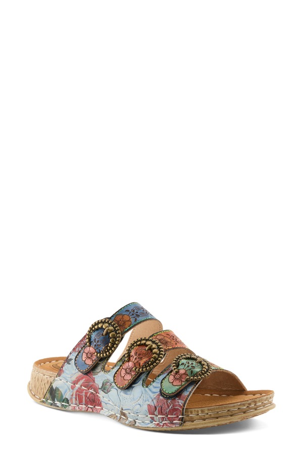 発条足取り レディース シューズ 踵 サンダル L\u0027Artiste by Spring Step Gotta Have Strappy Sandal Blue Multi 青み