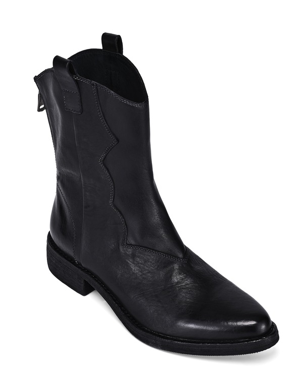 年寄りの流行り レディース シューズ ブーツ・レインブーツ ヴィンテージ なめし革 OLD TREND Vintagenuine Leather Western Inspired Mid Shaft Boot Black 黒いこと