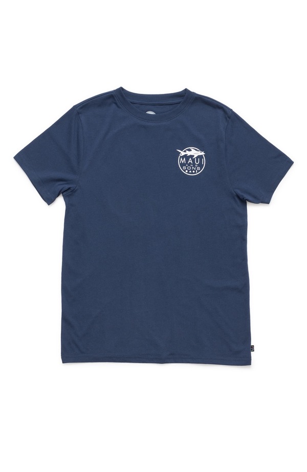 マウイアンドサン メンズ トップス Tシャツ ロゴ グラフィック Maui & Sonshark Logo Graphic T-Shirt Navy ネイビー｜ReVida 店