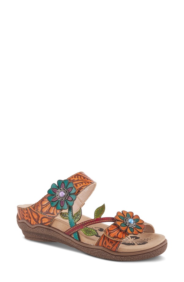 発条足取り レディース シューズ 踵 サンダル L\u0027Artiste by Spring Step Aymee Wedge Slide Sandal Mango Multi マルチ色つや