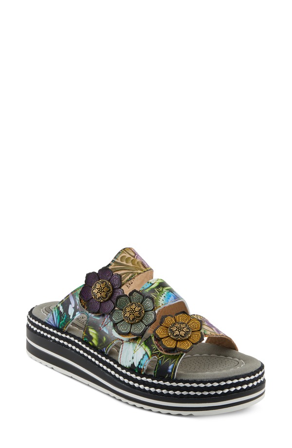 発条足取り レディース シューズ 踵 プラットホーム サンダル L\u0027Artiste by Spring Step Naomi Platform Slide Sandal Olive Multi オリーブ