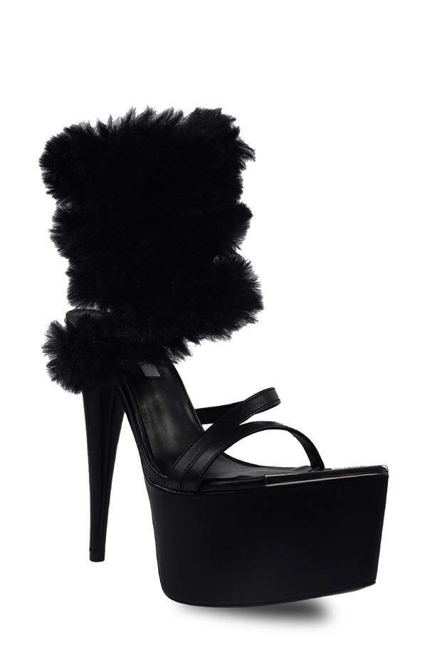 ジジ レディース シューズ 踵 プラットホーム サンダル ZIGI Zarra Faux Fur Platform Sandal Black 黒いこと