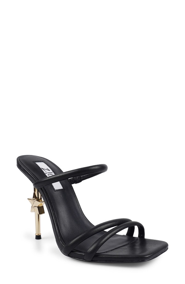 ジジ レディース シューズ 踵 サンダル ZIGI Strappy Stiletto Sandal Black Leather 黒いこと