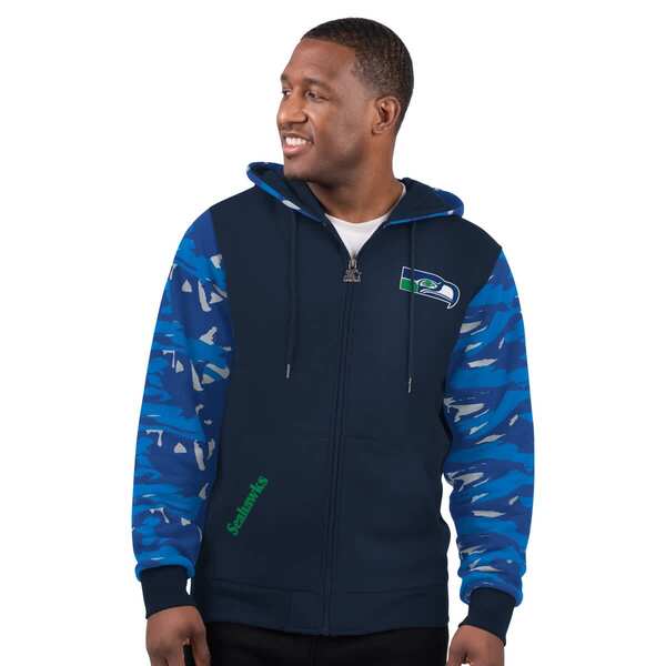 クランク メンズ アウター パーカー・スウェット ヴィンテージ ロゴタイプ Men\u0027starter Navy Seattle Seahawks Thursday Night Gridiron Vintage Logo Full-Zip Hoodie Navy 米国海軍