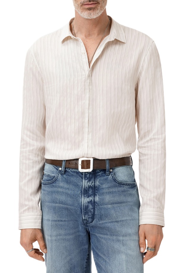 ジョンバルベイトス メンズ トップス シャツ John Varvatos Hickory Stripe Button-Up Shirt Black/ White ホワイト