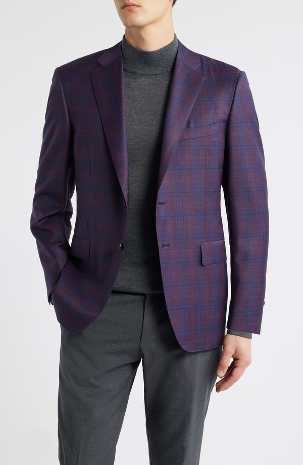 カナーリ メンズ アウター 上衣・上衣 レギュラー填まる 羊毛 厚地の外套 Canali Siena Regular Fit Purple Shadow Check Wool Sport Coat Purple パープル