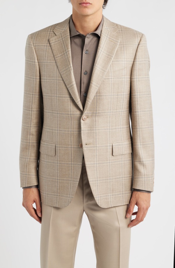 カナーリ メンズ アウター 上衣・上衣 レギュラー填まる 羊毛 厚地の外套 Canali Siena Regular Fit Beige Shadow Check Wool Blend Sport Coat Beige ベージュ