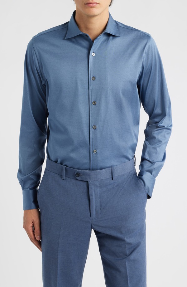 カナーリ メンズ トップス シャツ レギュラーフィット コットン ジャージー Canali Regular Fit Cotton Jersey Dresshirt Blue ブルー