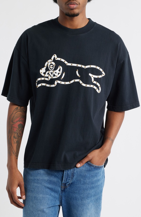 アイスクリーム メンズ トップス Tシャツ コットン ロゴ ICECREAM Frank Stud Logo Cotton T-Shirt Charcoal Art チャコール