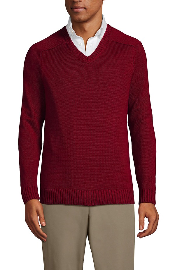 ランズエンド メンズ トップス Tシャツ Vネック セーター コットン Lands' End School Uniform Young Cotton Modal V-neck Sweater Garnet｜ReVida 店