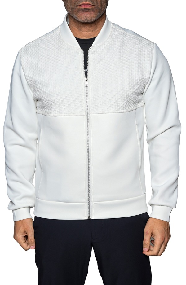 マセオ メンズ アウター ジャケット・ブルゾン Maceoo Resistance047 Whitembossed Bomber Jacket White ホワイト