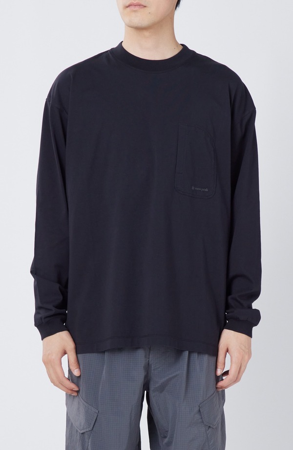 スノーピーク メンズ トップス Tシャツ Snow Peak OG Mercerized Long Sleeve T-Shirt Black ブラック|ReVida 店