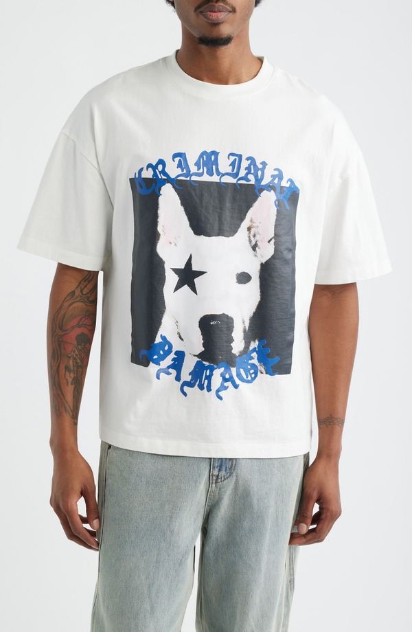 クリミナルダメージ メンズ トップス Tシャツ コットン グラフィック CRIMINAL DAMAGE Star Dog Cotton Graphic T-Shirt Off-White オフホワイト
