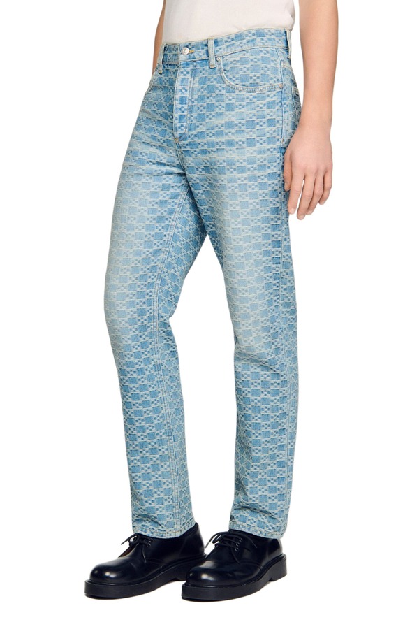 サンドロ メンズ ボトムス デニムパンツ ジーンズ SANDRO Regular-fit Square Cross jeansky Blue ブルー