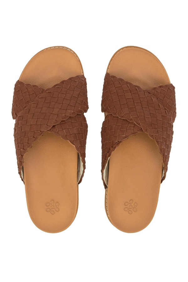ザサック レディース シューズ 踵 サンダル なめし革 The Sak Penelope Leather Woven Slip On Sandal Cognac Woven