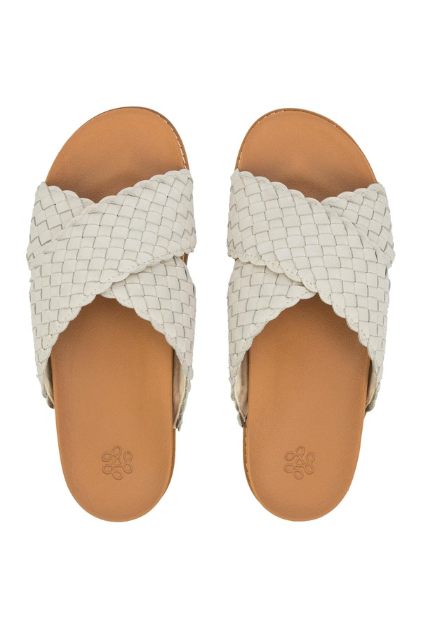 ザサック レディース シューズ 踵 サンダル なめし革 The Sak Penelope Leather Woven Slip On Sandal Stone Woven 石ころ