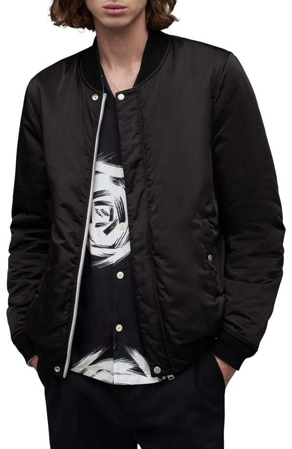 オールセインツ メンズ アウター ジャケット・ブルゾン AllSaints Eris Reversible Bomber Jacket Silver/Black ブラック｜ReVida 店