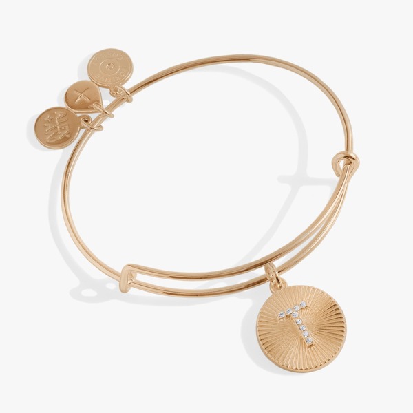 アレックスアンドアニ レディース アクセサリー ブレスレット・バングル・アンクレット Alex and Ani Pave Starburstexture Initial Bangle Bracelet Gold - T ゴールド