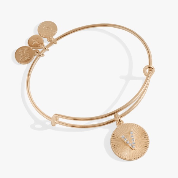 アレックスアンドアニ レディース アクセサリー ブレスレット・バングル・アンクレット Alex and Ani Pave Starburstexture Initial Bangle Bracelet Gold - V ゴールド